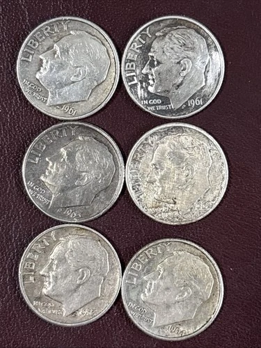 1961 D 1962 D P 1963D 1964D Silver Dimes Lot Of 6 Coins