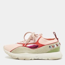 Valentino Heroes Size 37.5 Multicolor Knit Fabric and Suede Embellishment Low