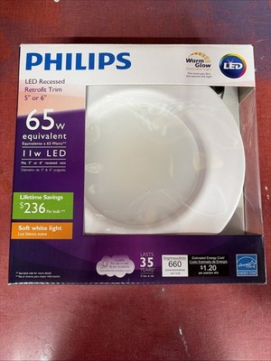 PHILIPS LED Recessed Retrofit Trim 5-6  65 Watt Equivalent.  Lasts 32 YEARS!