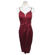 Express NWT Red Sleeveless Satin Ruched Sleeveless Midi Sheath Cocktail Dress S