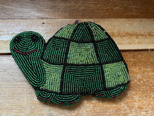 Small Shades of Green Tiny Beaded Smiley Turtle Coin Purse w Zipper Closure -