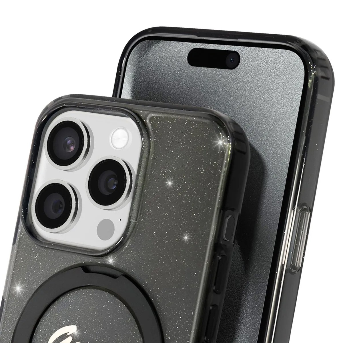 Coque Luxe Guess iPhone 15 Pro Ring Stand en TPU Noir Chic - 4