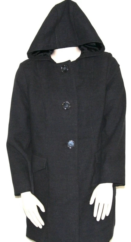 NEW Style & Co. Plus Size 14W Long Sleeve Button Front Hooded Coat GREY - Image 2 of 4