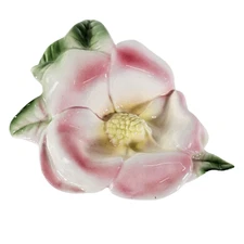 VTG Kipp Ceramic Hibiscus Wall Pocket Floral Pink Green Japan MCM 5.5" x 7.5"