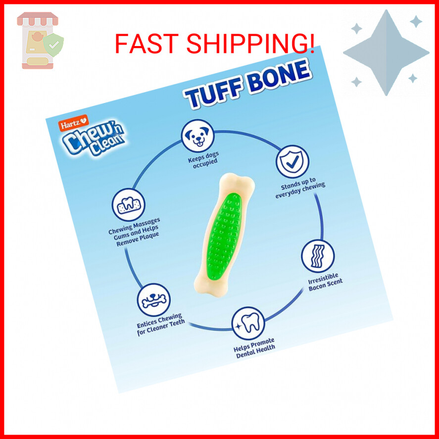 Hartz Chew 'N Clean Tuff Bone Bacon Scented Dental Dog Chew Toy - Extra Large