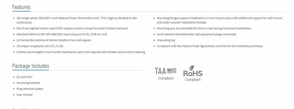 NUEVO Tripp Lite 5,5 kW monofásico local medido 2U PDU 16x C13 2x C19 PDUMH30HV Foto 2 de 4