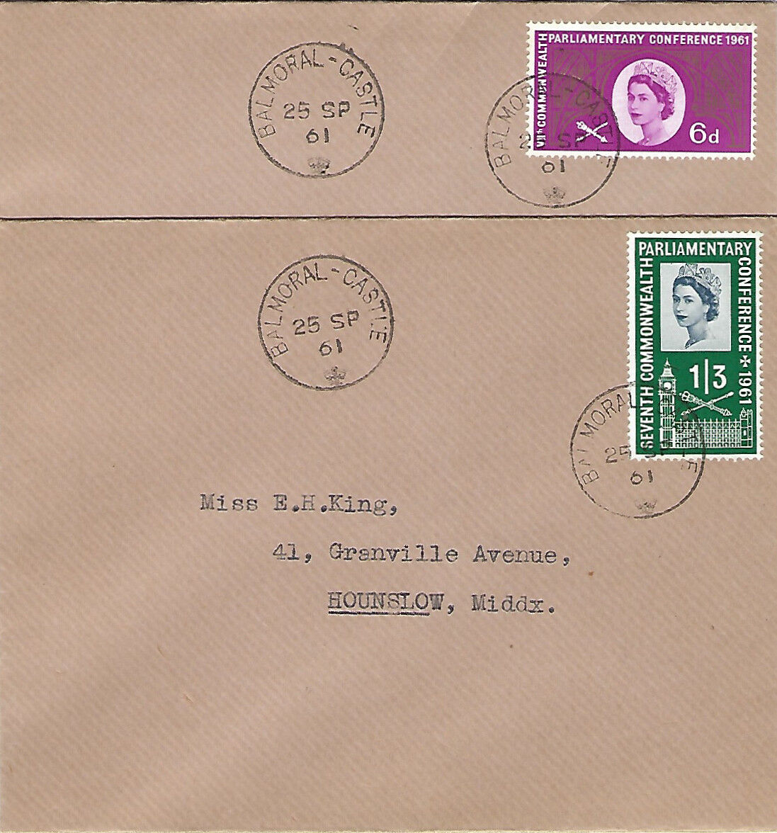 GB :1961 Parliament -pair of plain envelopes- BALMORAL GB :1961 Parliament -pair of plain envelopes- BALMORAL