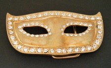 Gold Tone Masquerade Eye Phantom Opera Rhinestone Mask Belt Buckle