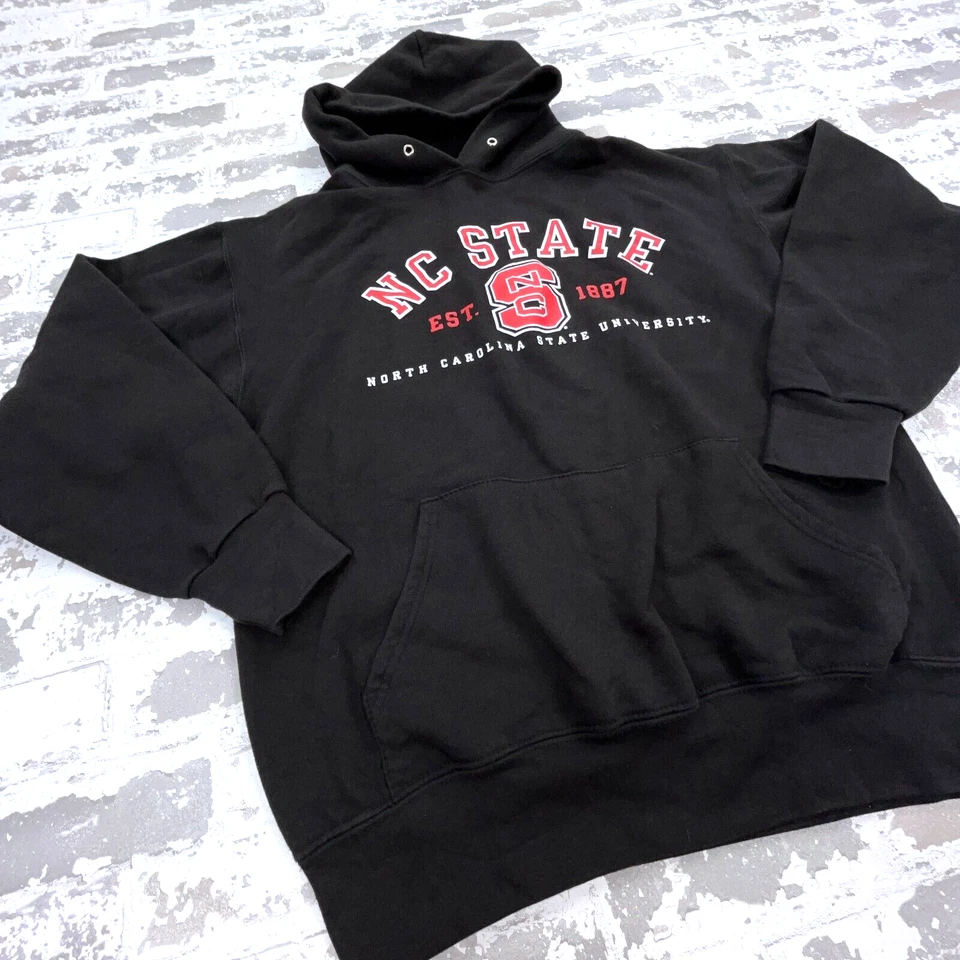 Vintage NC State Wolfpack Hoodie Men Medium Black Sweatshirt Sweater Y2K Cotton* - Image 3 of 4