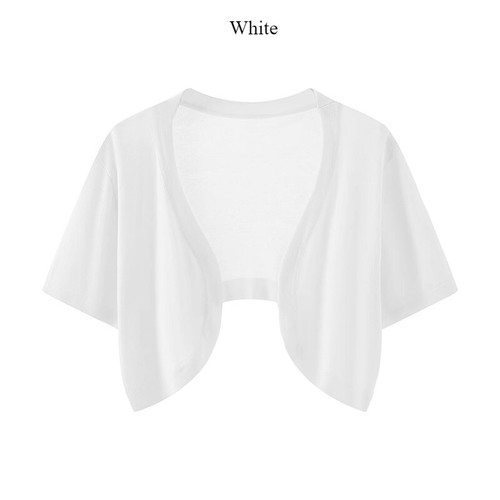 Women Short-sleeved Cropped Cardigan Thin Ice Silk Knit Shawl Shirt Blouse Chic - Picture 8 of 14