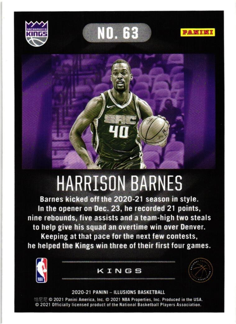 2020-21 PANINI ILLUSIONS BASKETBALL HARRISON BARNES #63 CARD $0.99