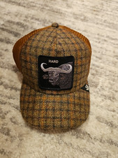 GOORIN BROS Hard Bull Buffalo THE FARM Trucker Hat Wool Plaid preworn