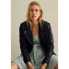 $525 New Madewell Black Leather Moto Biker Motorcycle Jacket Size L Large E0488