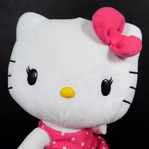 Hello Kitty Cat 10" Plush Pink Polka Dot Dress Sitting Stuffed Animal Sanrio Toy - Picture 2 of 12