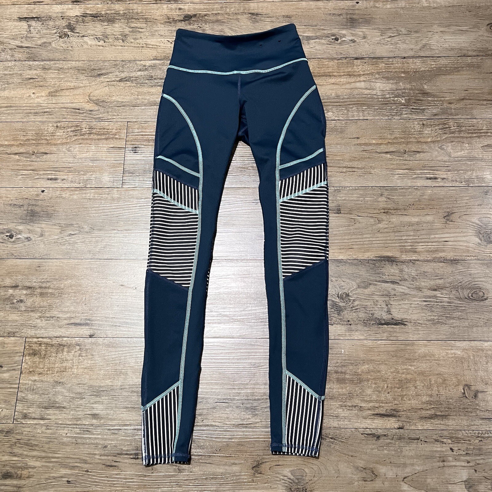 FILA Leggings Sport Yoga Esercizio Pantaloni Allenamento Righe Verde Verde Bianco Design Nero