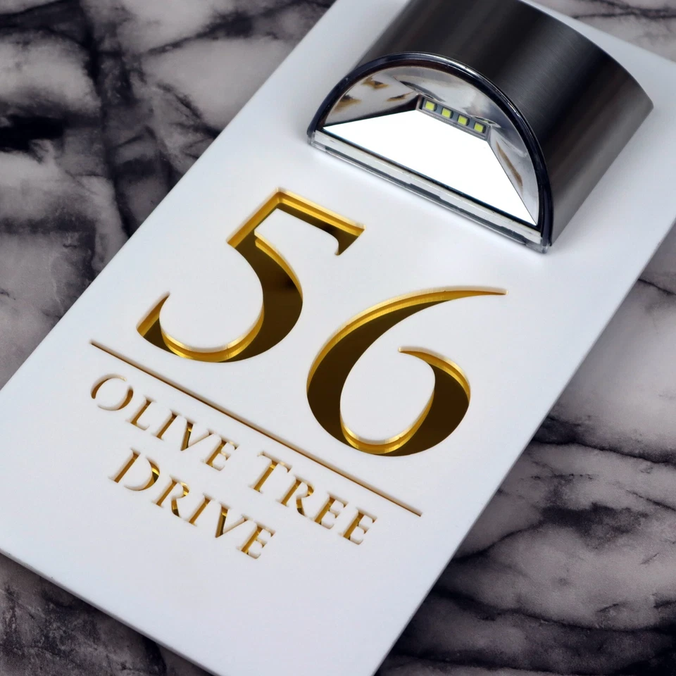 Laser House Number Plaques Personalised Wall Signs LED Solar Light Door Numbers - Image 4 of 4