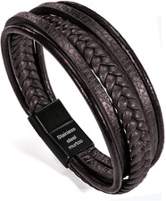 Bracelet Cuir Veritable Acier Inoxydable Multi Tisse Homme bijoux fete des pere