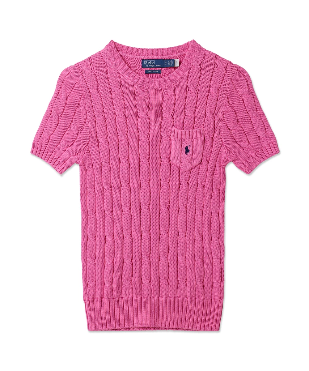 Genuine Polo Ralph Lauren Womens Cable Knit Cotton Short Sleeve Sweater -  Pink