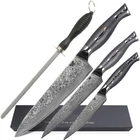 Damascus knife set 3 pieces + a sharpening steel round 30 cm by Wolfcut