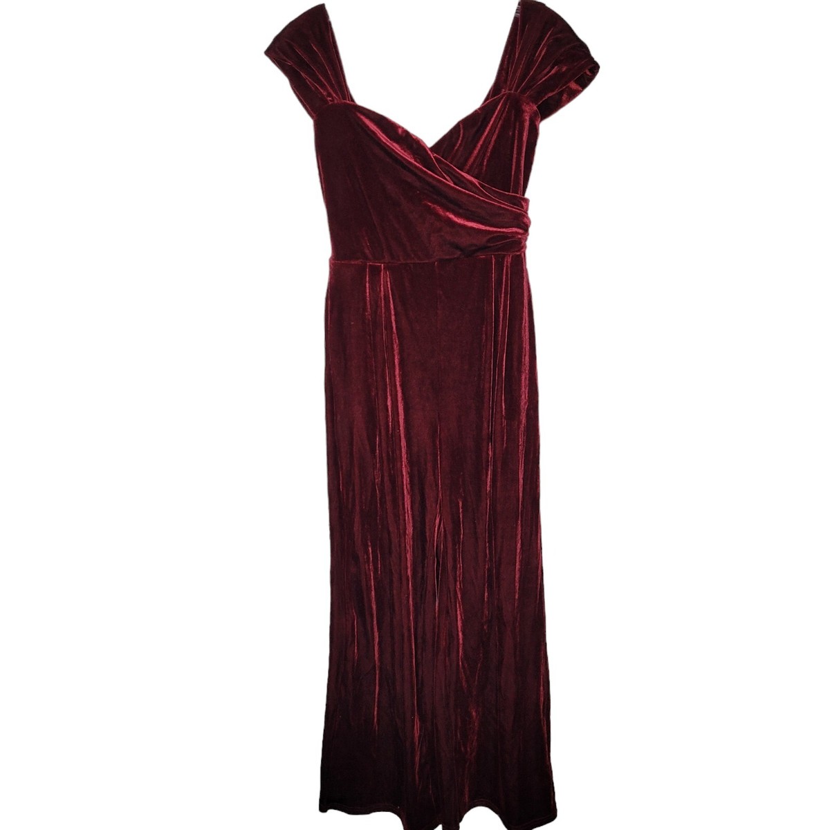 Cider red burgundy Velvet V-Neck Wide Leg Sleeveless Jumpsuit sz small  velour