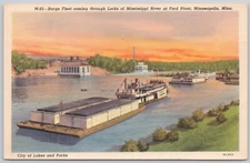 Minneapolis Minnesota Linen Postcard Locks Mississippi River