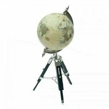 Vintage World Map Globe White Ocean Earth Rotating Globe W/ Wooden Tripod stand
