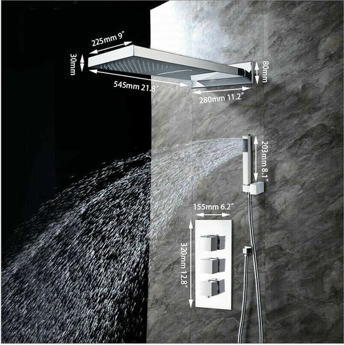 Thermostatic 3 Function Mixer Valve Rectangle Shower Head Hand Spray Faucet Set - Picture 3 of 10
