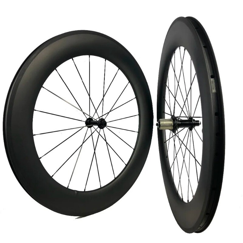Carbono Fiber Triathlon Road Bike Wheelset 700c 25x80mm Ceramic Bearings Hubs