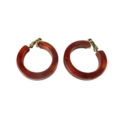 Vintage Red Bakelite Hoop Clip-On Earrings Inch Diameter