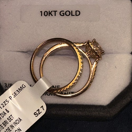 10K Gold 3/8 Ct Cushion Cut Morganite & Diamond Bridal Set Rings I2 clarity, H-I - Picture 10 of 11
