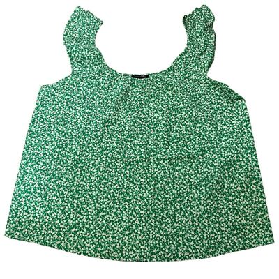 Papermoon Sleeveless Ruffle Strap Tank Green & White Floral Print Size 1XL NWT