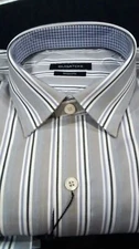 NWT Bugatchi men's size L long sleeve button down shirt Cement Striped ShapedFit