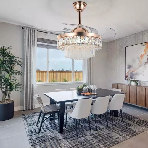 42 " GOLD LED Crystal Chandelier Ceiling Invisible Fan Light 3-Speeds 3-Colors - Picture 7 of 17