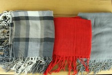 Scarf Lot of 3 Wrap Solid Plaid Gray Red Fringe Fall Winter