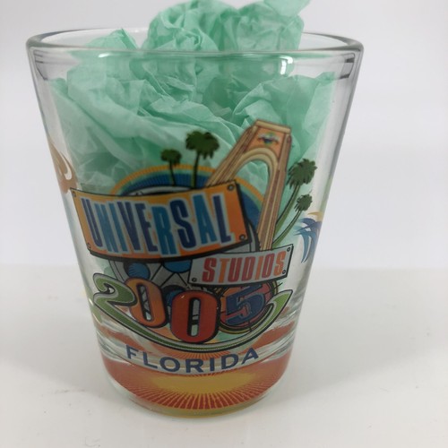 Colorful 2005 Universal Studios Orlando Florida Shot Glass w/ Sunburst Bottom