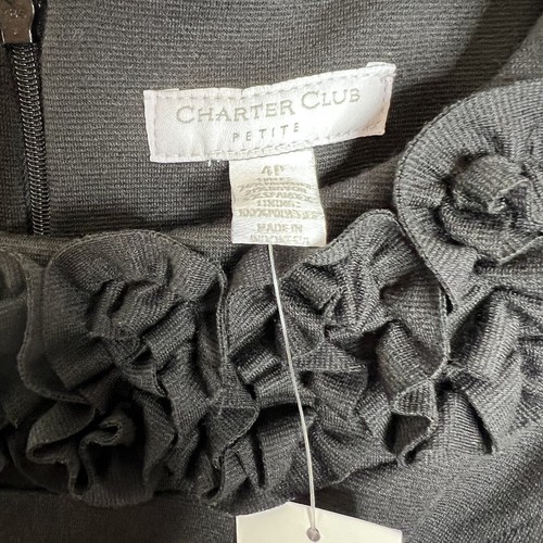 Charter Club Dress women Size 4 Petite Black Ruffled Sheath Sleeveless b22 - Picture 13 of 20