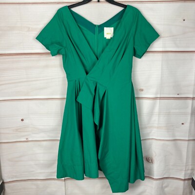 Maeve Dress Womens 6 Green Faux Wrap A-Line Short Sleeve Pleated Pockets Cotton | eBay Maeve Dress Womens 6 Green Faux Wrap A-Line Short Sleeve Pleated Pockets Cotton | eBay