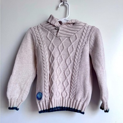 Sergent Major Boy 2 Kid Cable Knit Sweater Collar Anchor Cotton Wool Cream Thick
