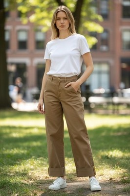 Acne Studios Madya Chino Pants Wide Leg Hi Rise Womens 36 (26x27.75) Khaki Brown