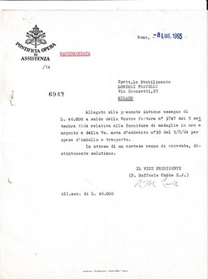 BBB6-EBRAICA-AUTOGRAFO Vater Raffaele Cubbe  Giusto Fra Le Nazioni 