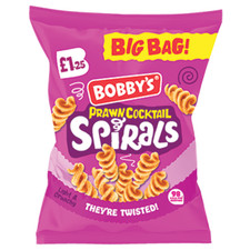 Bobby's Spirals Prawn Cocktail Crisps Full Box Of 15 Packets at 63g Each Pack