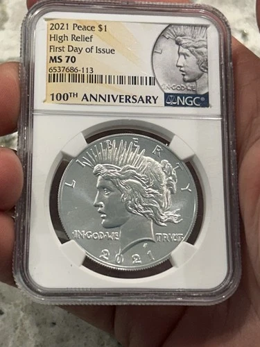 2021 $1 Peace Silver Dollar - NGC MS70 High Relief FDOI First Day Of Issue***