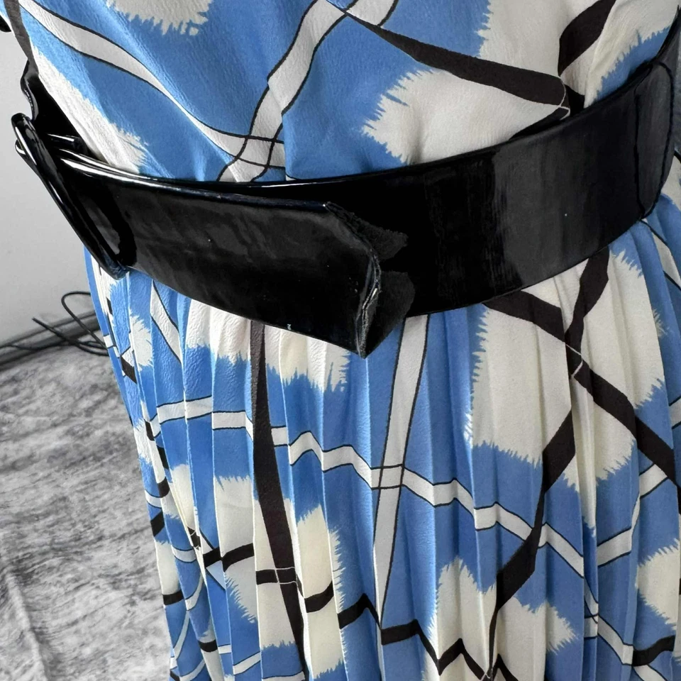 Vestido Plisado Rockabilly Estilo Años 50 Vintage Azul Blanco Negro Diamante Argyle M Foto 4 de 4