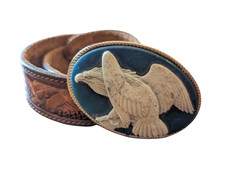 Incolay Stone American Bald Eagle Oval Cameo Belt Buckle USA Vintage