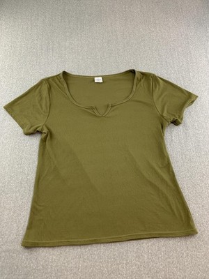 Real Essentials Shirt Womens 2XL Olive Green Ribbed Scoop Neck Stretch Tee