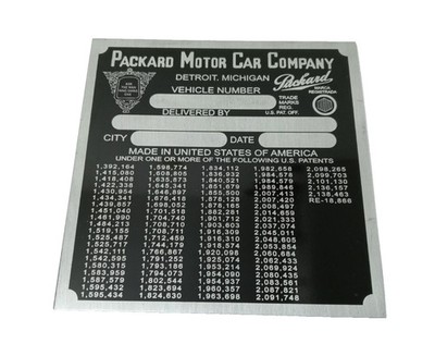 Typenschild Vintage Packard Motorhaubenplatte Modell S aus den 1940er Jahren