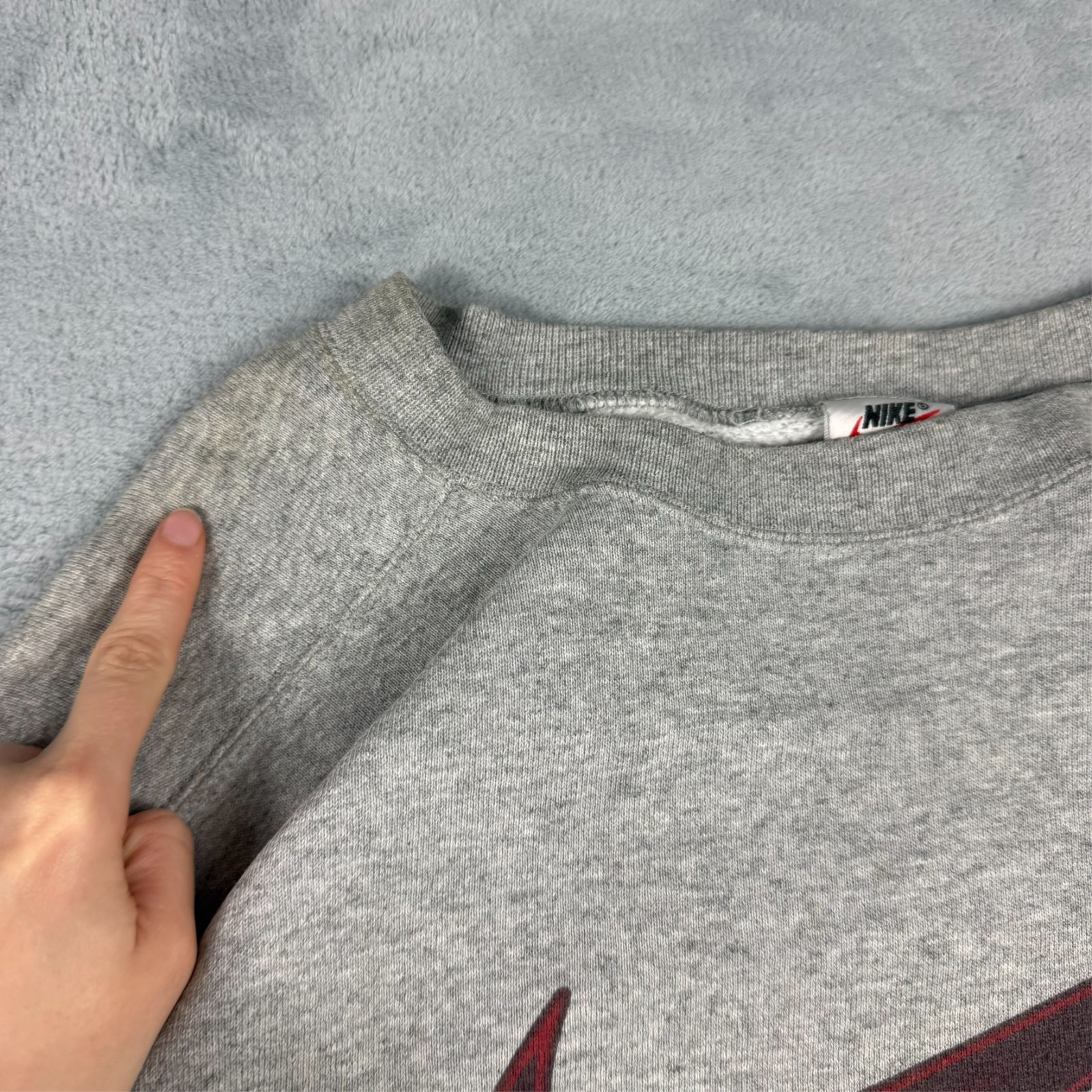 Vintage Nike 1990's Grey Red Swoosh Outline Oversized Large Pullover Sweatshirt image 7