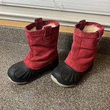 Ugg Waterproof Kids Junior 1 Red/Black Suede Insulated Winter Snow Boots Pull On