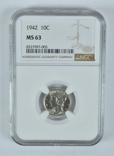 1942 Mercury Dime MS63 NGC Brown Label