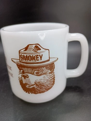 Vintage Milk Glass Mug-Cup Smokey The Bear Help Prevent Forest Fires Glasbake